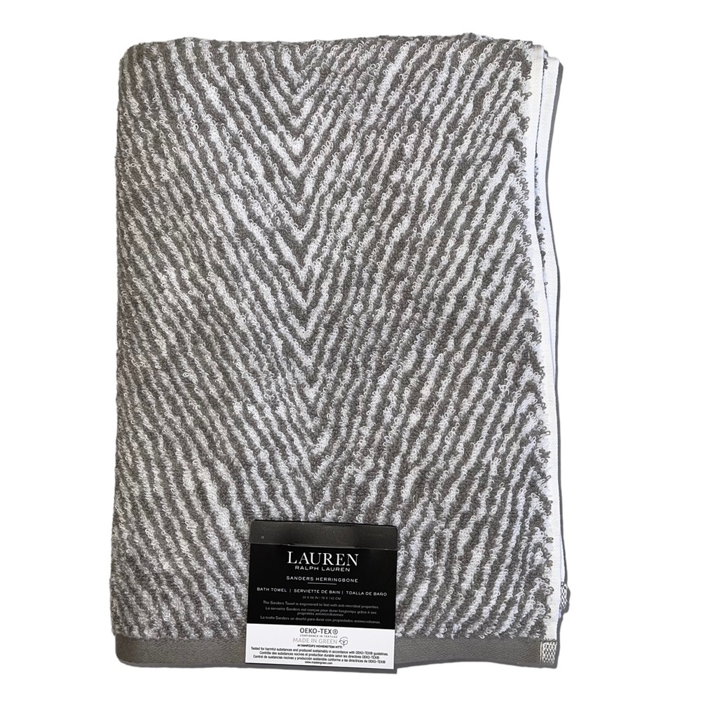 Lauren Ralph Lauren Pewter gray Herringbone Bath Towel NWT